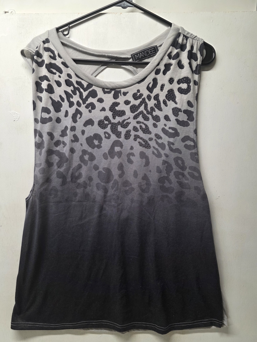 Mandee Women’s Leopard Print Sleeveless Top Studded Rhinestone Open Back
